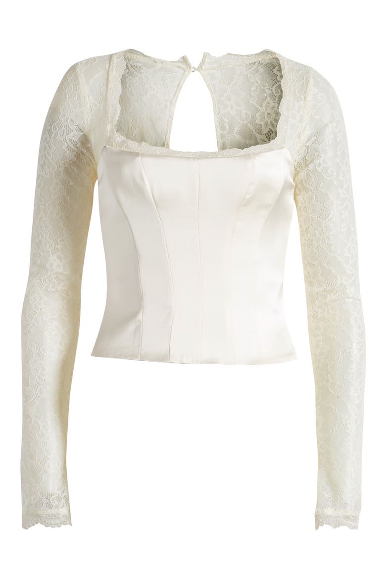 Long Sleeve Lace & Satin Corset Top, Alternate, color, IVORY