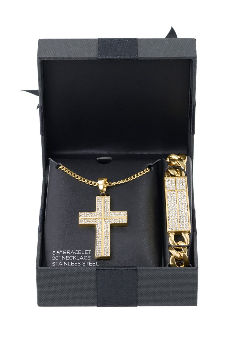 Cross Necklace & Bracelet Gift Set, Main, color, GOLD/ STONE