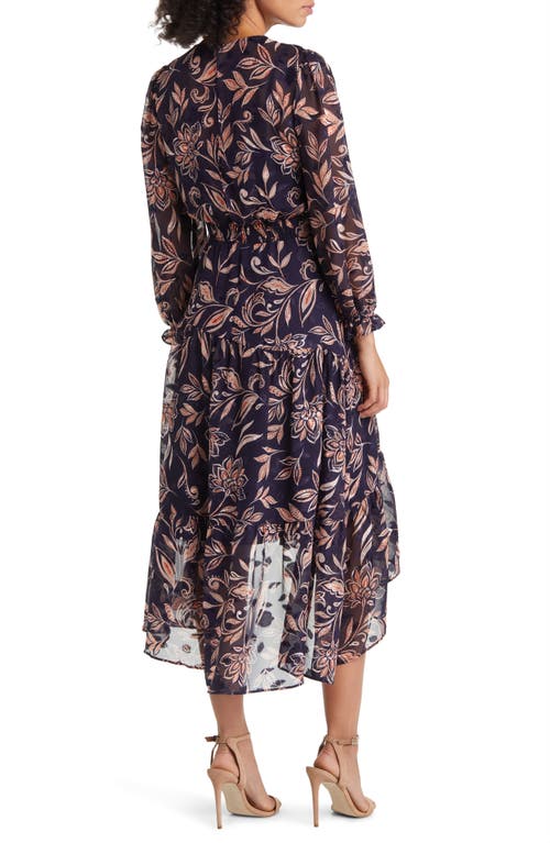 Eliza J Floral Long Sleeve Tiered Chiffon Dress In Blue