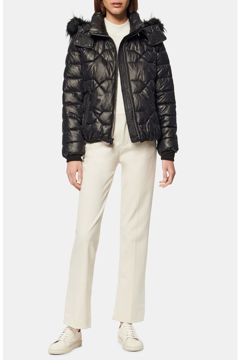 Faux Fur Trim & Feather Puffer Jacket, Alternate, color, BLACK