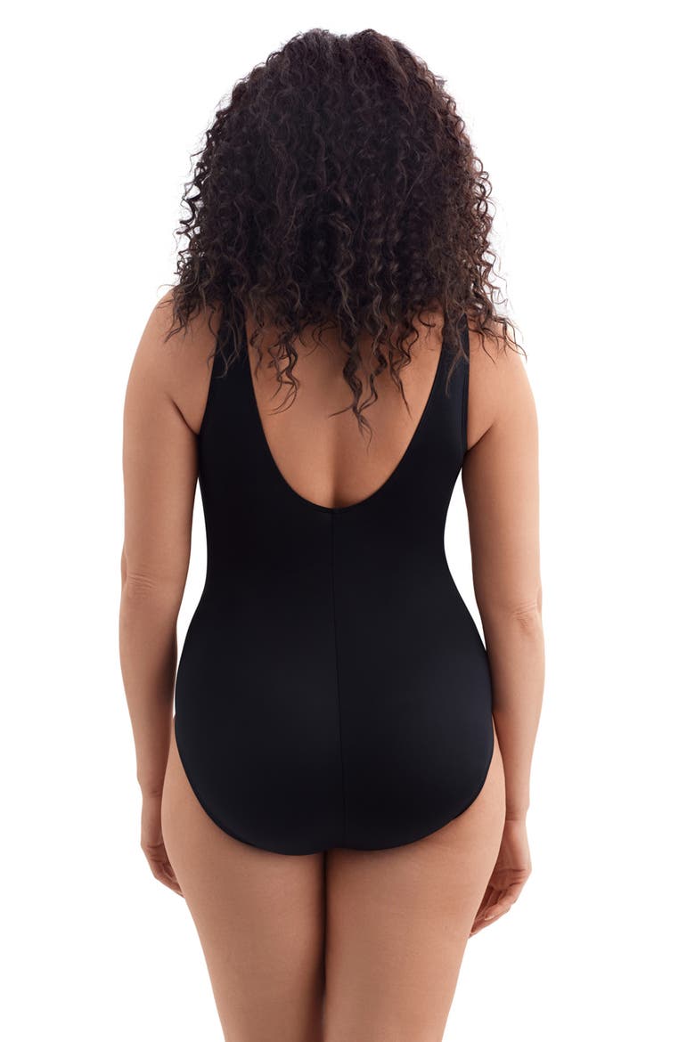 Belted Surplice Long Torso One-Piece Swimsuit, Alternate, color, Second Wave