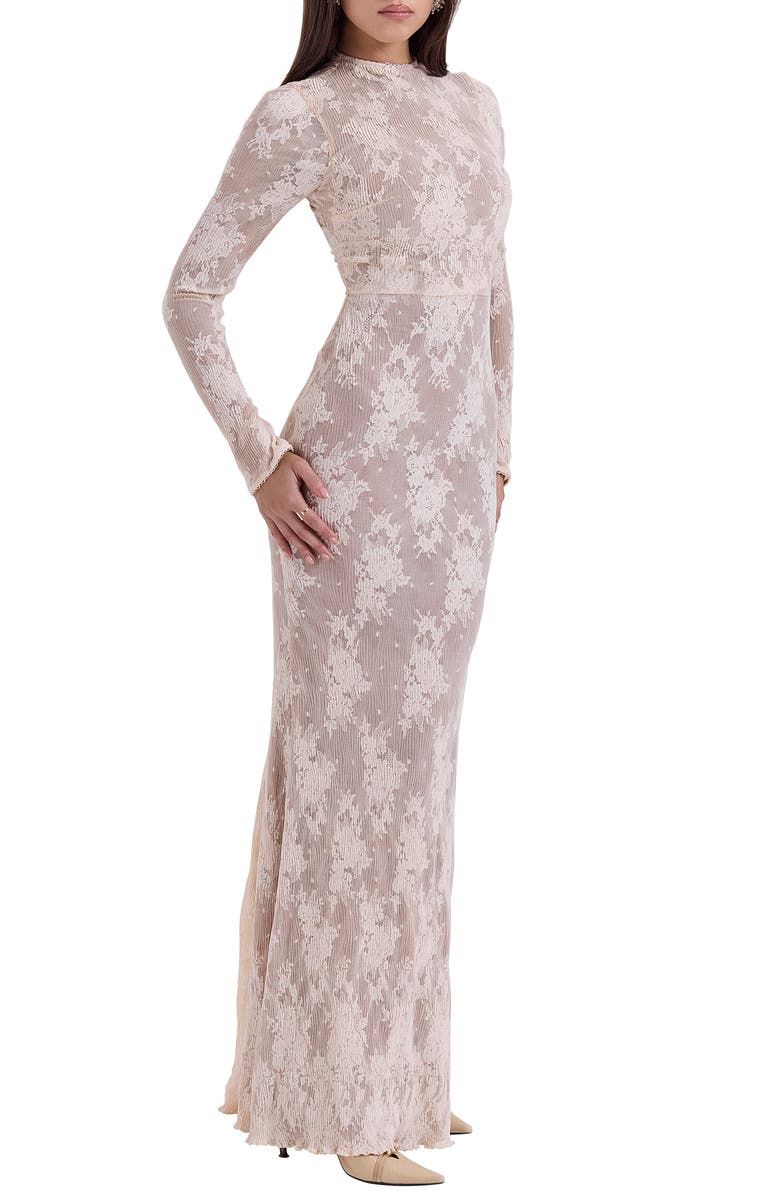 HOUSE OF CB Isoline Lace Long Sleeve Gown, Alternate, color, Tender Peach