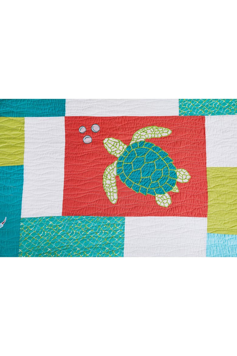 Santorini Coastal Beach Patchwork Embroidered and Applique Cotton Quilt Set  - Machine Washable, Alternate, color, Blue