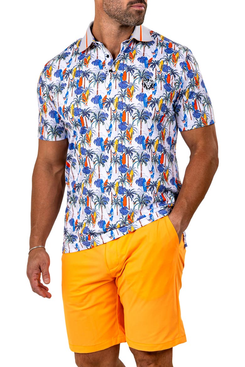 Marthyr0024 White Surfboard Print Golf Polo, Alternate, color, WHITE