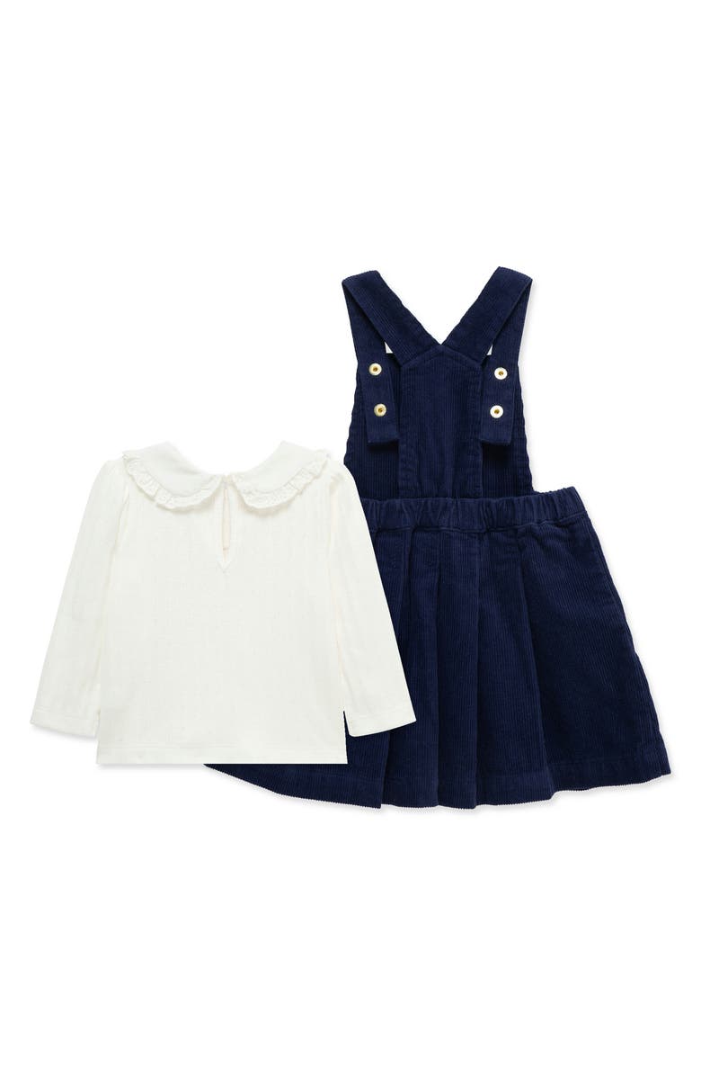 Little Me Collared Shirt & Pleated Skirted Overalls Set, Alternate, color, Blue/ White