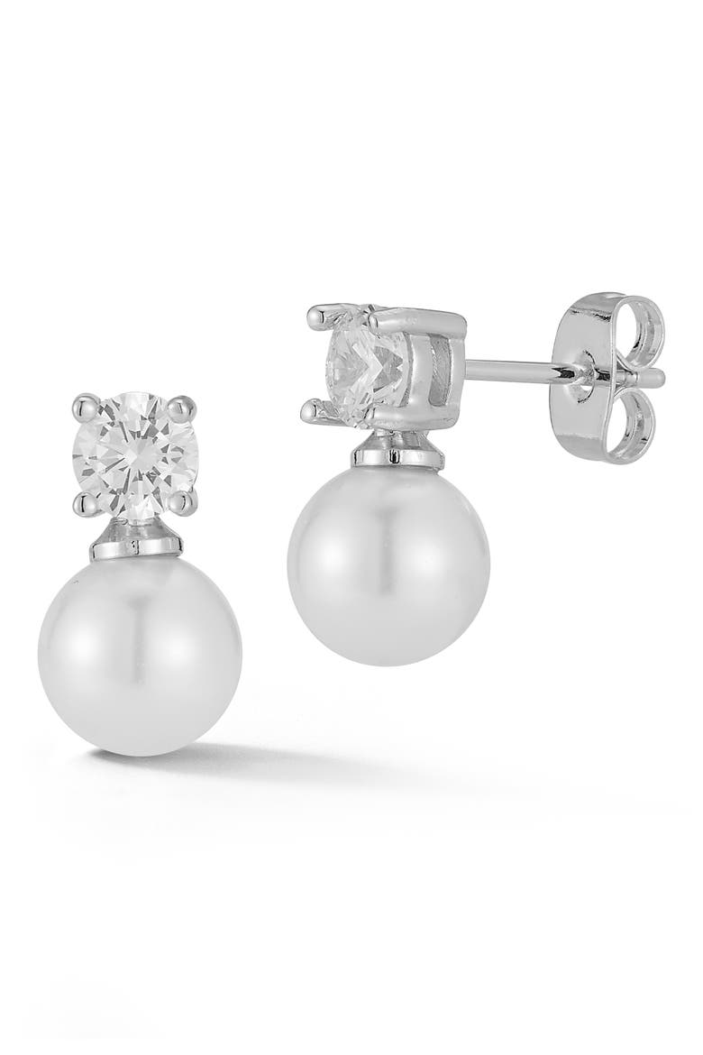 Cubic Zirconia & Faux Pearl Stud Earrings, Main, color, SILVER