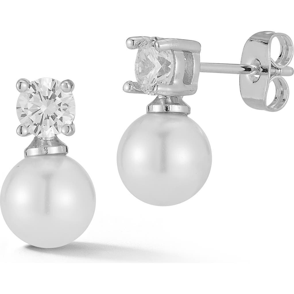 Shop Chloe & Madison Chloe And Madison Cubic Zirconia & Faux Pearl Stud Earrings In Silver