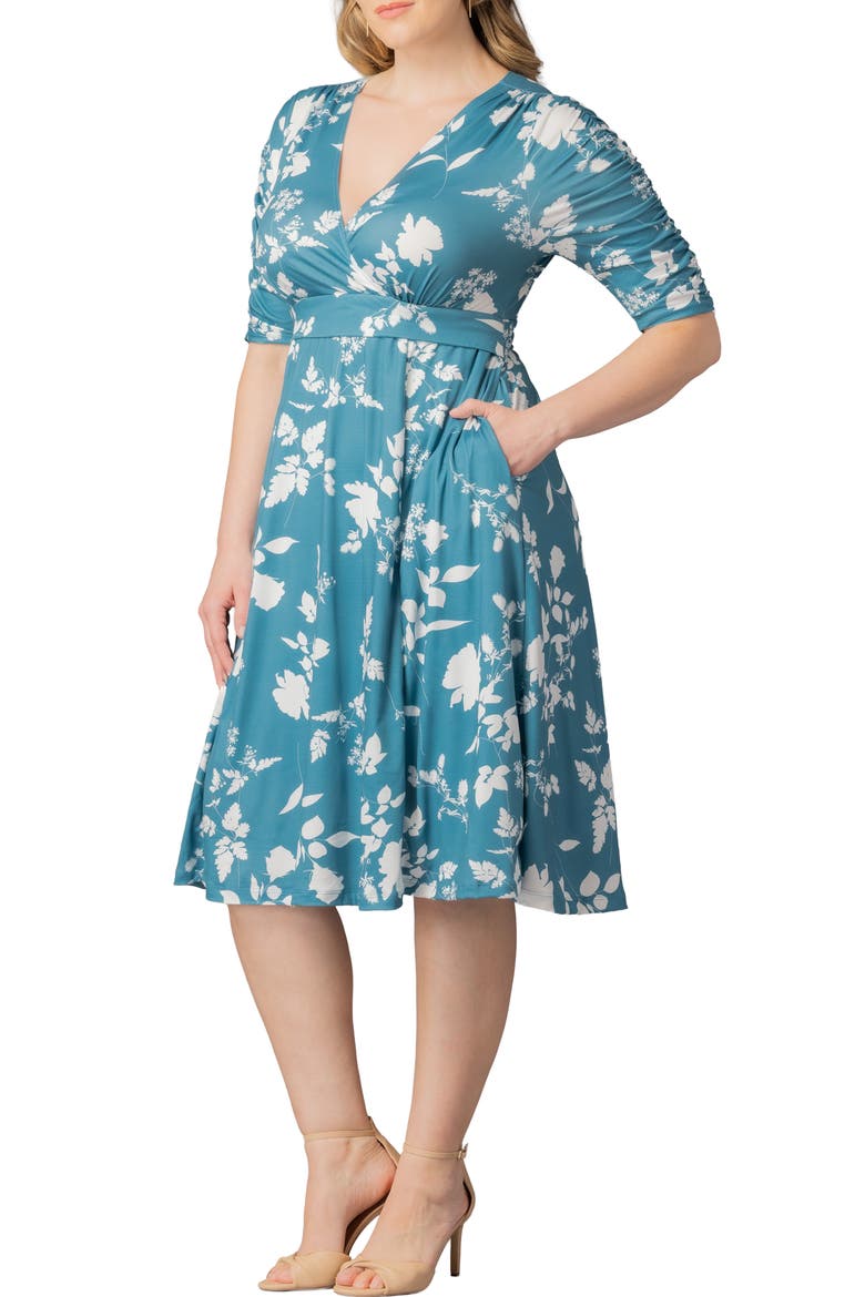 Gabriella Print Jersey A-Line Dress, Alternate, color, AQUA BLOOMS
