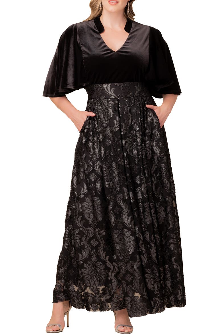 Radiant Opulence Mixed Media Ballgown, Main, color, SILVER DAMASK MOTIF