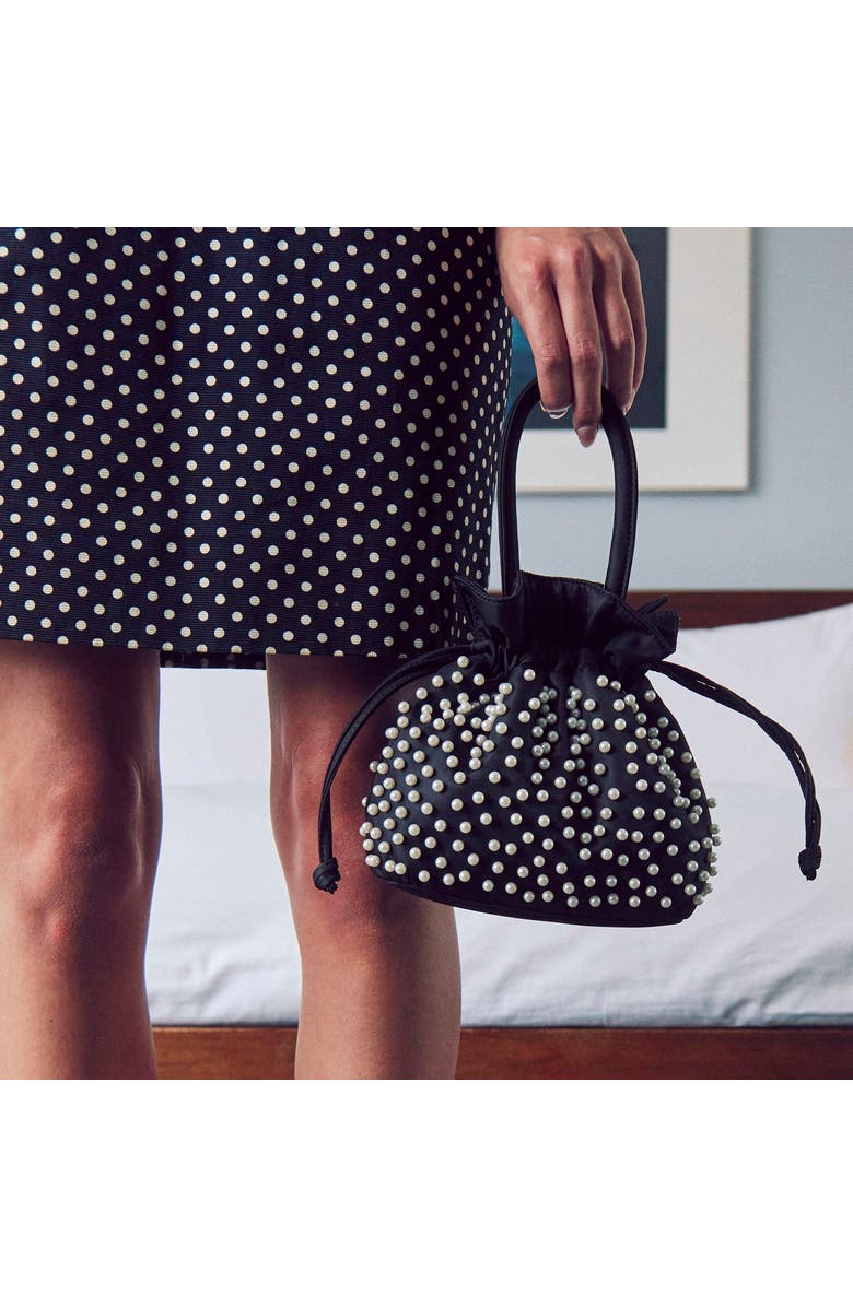 Lele Sadoughi Pearl Sia Drawstring Bag, Alternate, color, Jet 001