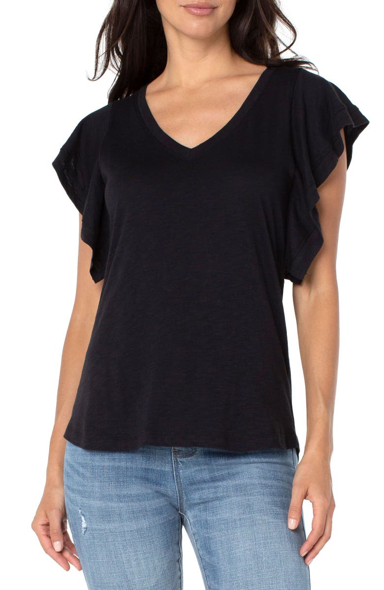 Liverpool Los Angeles Flutter Sleeve Cotton Blend T-Shirt, Main, color,