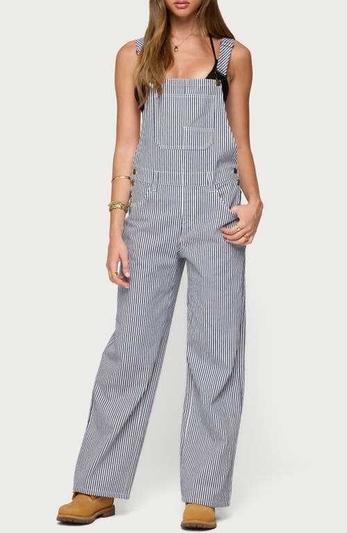 Edikted Tamsin Stripe Denim Overalls In Blue