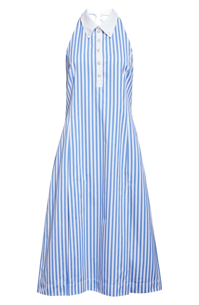 Thom Browne Awning Stripe Cotton Poplin Halter Polo Dress, Alternate, color, Medium Blue