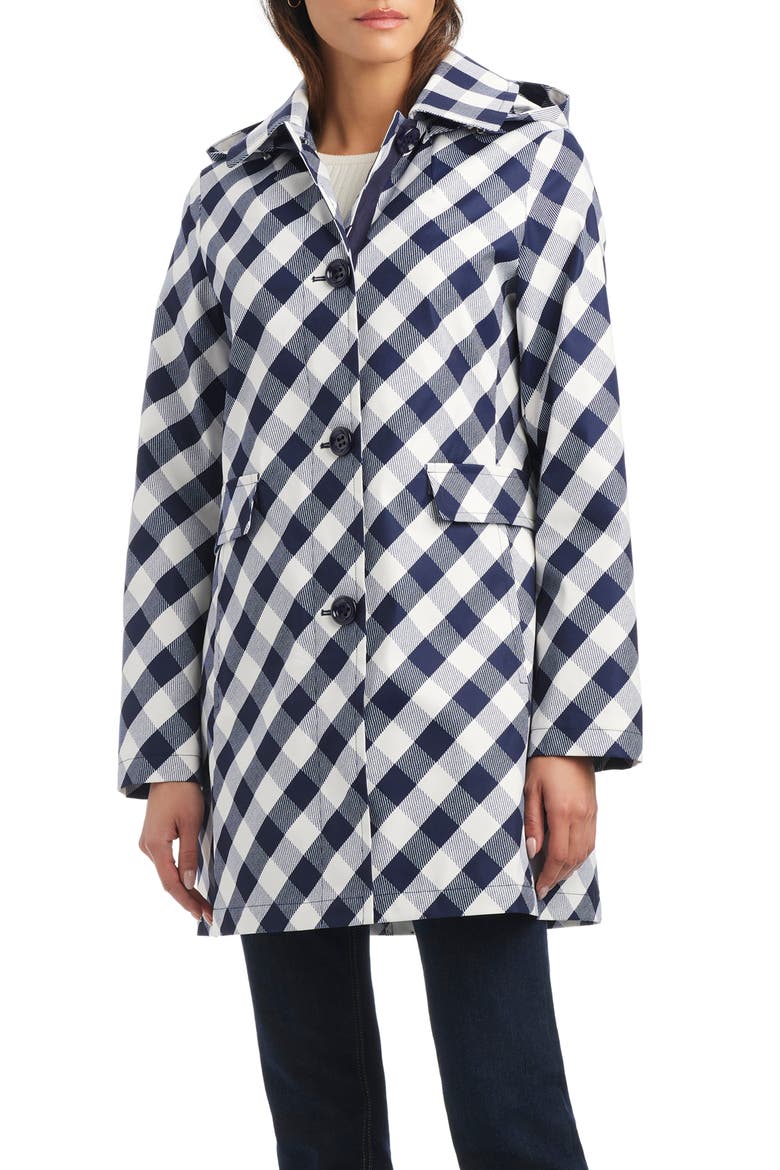 hooded water resistant a-line trench coat, Alternate, color, PLANETARY NAVY