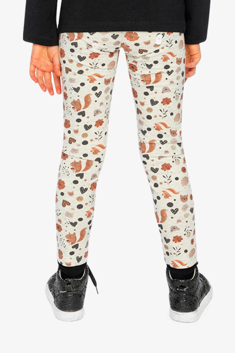 Organic Cotton Squirrel Floral Elastic Waist Leggings, Alternate, color, Beige with Squirrel Print