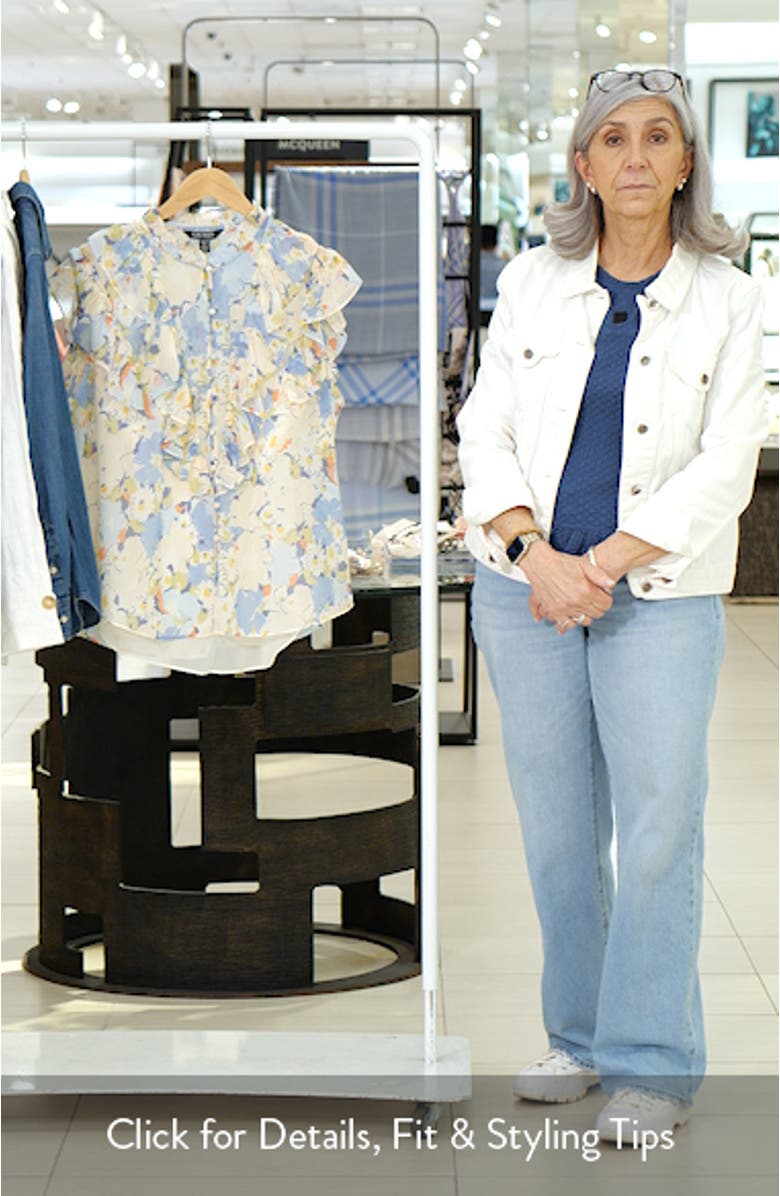 Floral Print Ruffle Trim Button-Up Top, sales video thumbnail