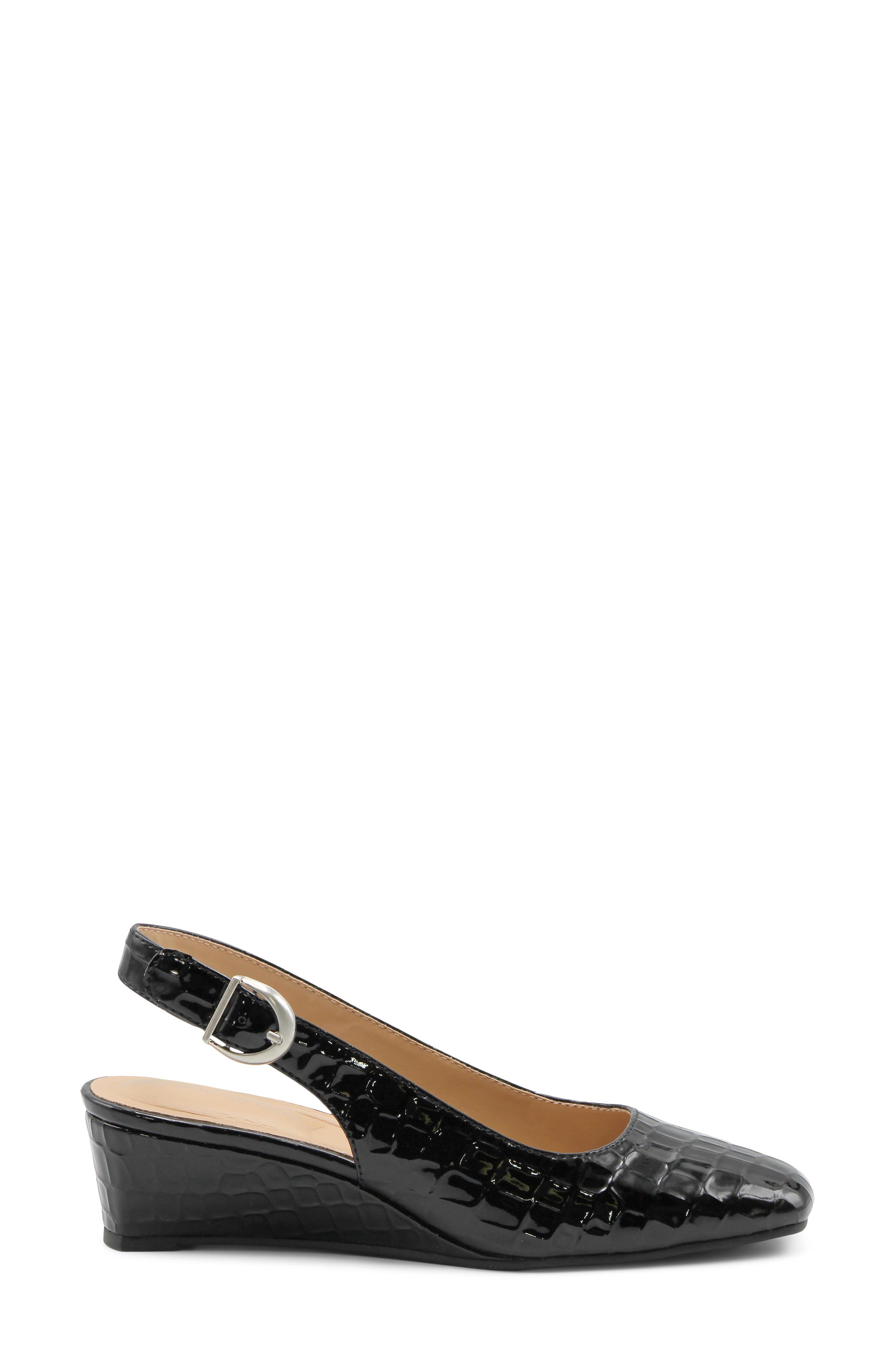 Pesky Croc Embossed Faux Leather Slingback Wedge Pump, Alternate, color, BLACK CP