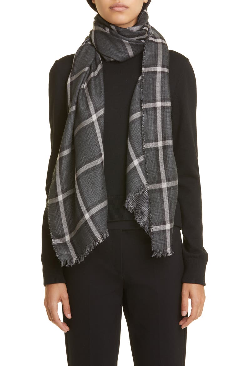 Tirana Check Wool & Silk Stole, Alternate, color, DARK GREY
