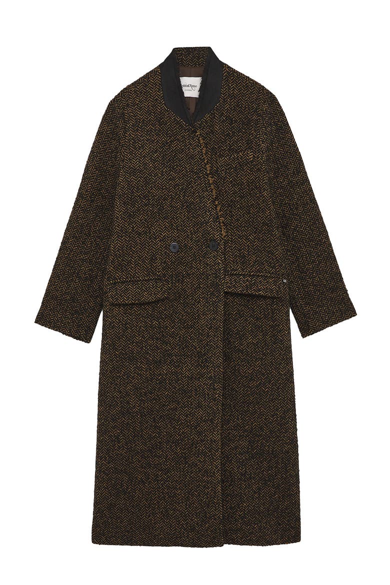 Tweed Double-Breasted Coat, Alternate, color, Brown