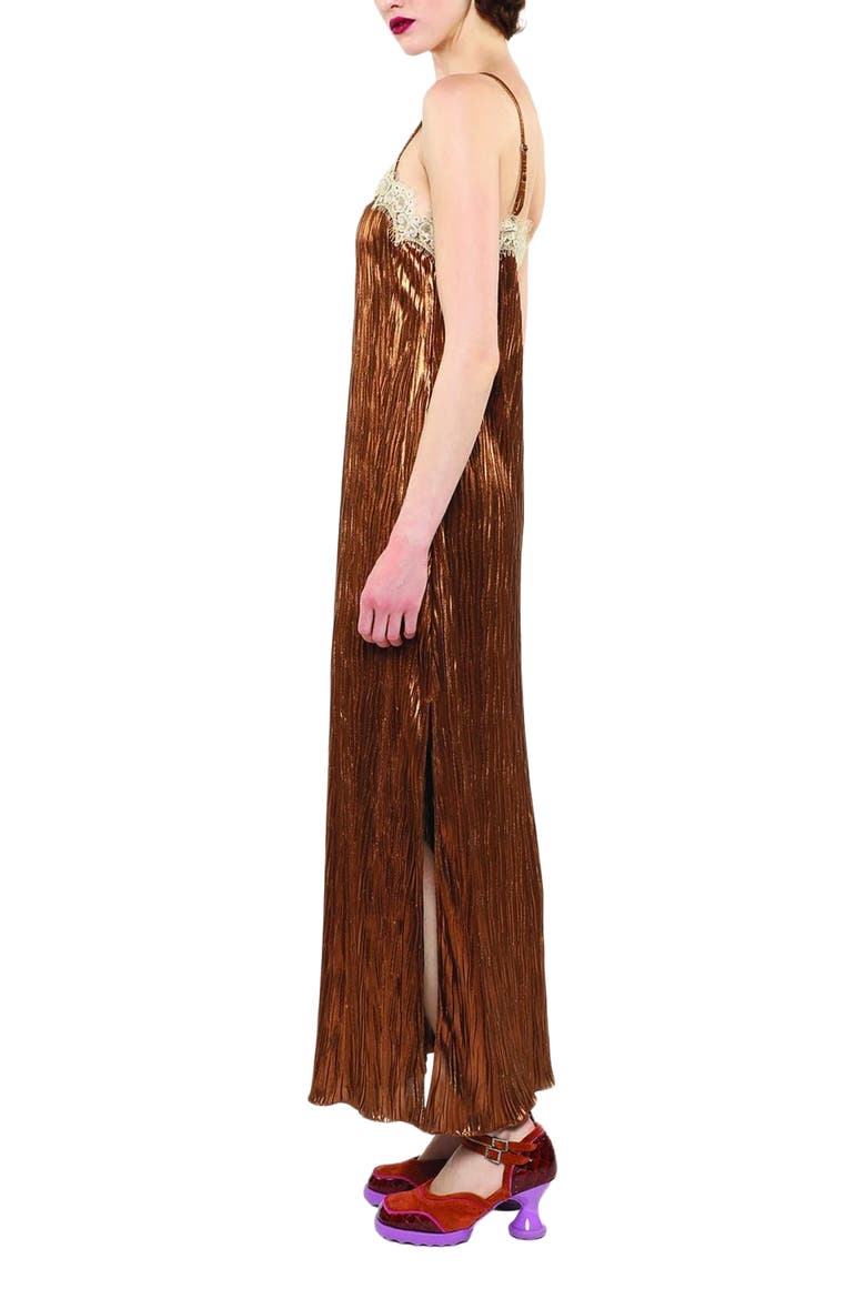 Fortuny Pleats Lace Slip Maxi Dress, Alternate, color, Bronze