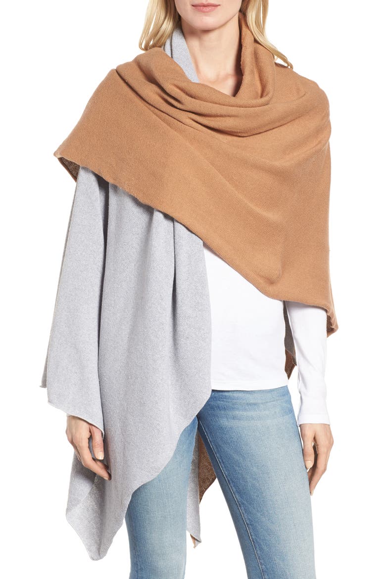 Donni Charm Chilly Colorblock Blanket Scarf, Alternate, color, CAMEL/ HEATHER GREY