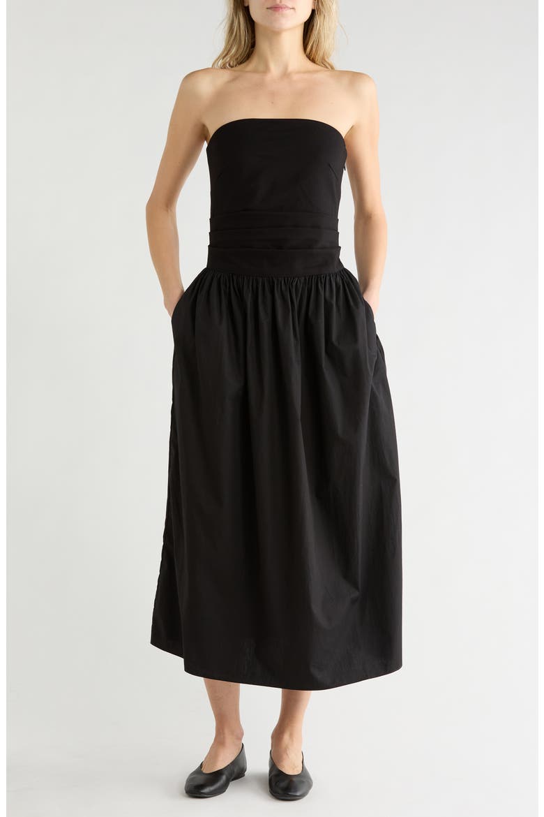 Claudia Strapless Ponte Dress, Main, color, BLACK