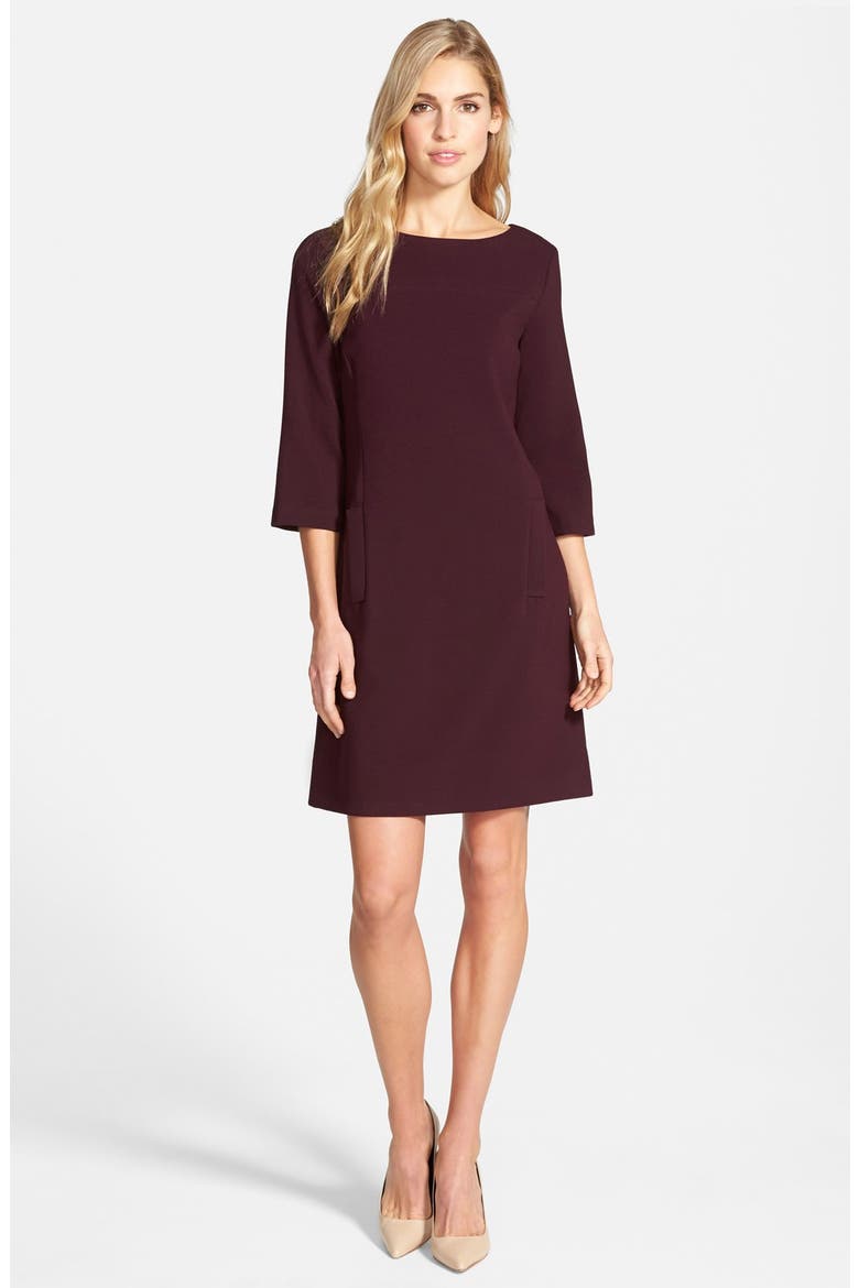 Pocket Detail Crepe Shift Dress, Alternate, color, PLUM STONE