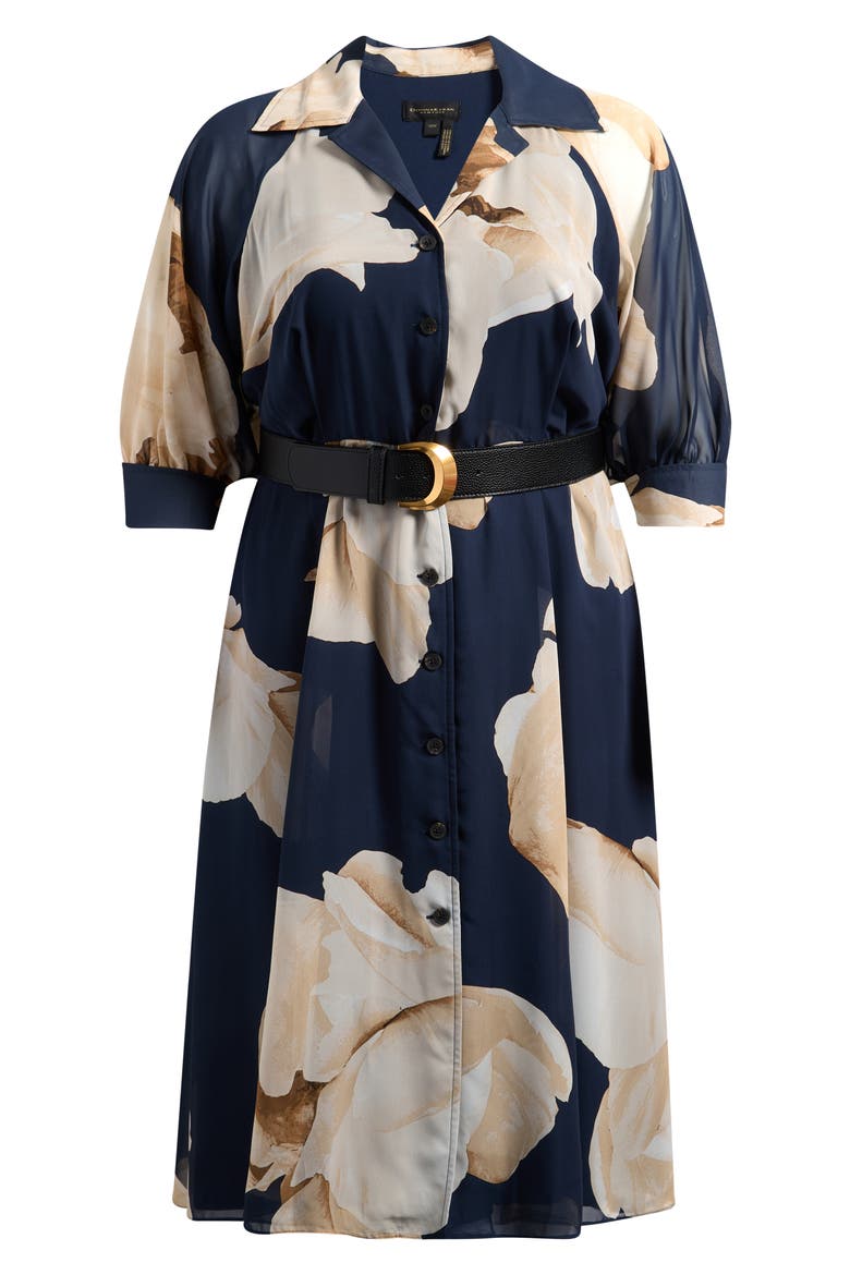 Floral Print Chiffon Midi Shirtdress, Alternate, color, NIGHT SKY