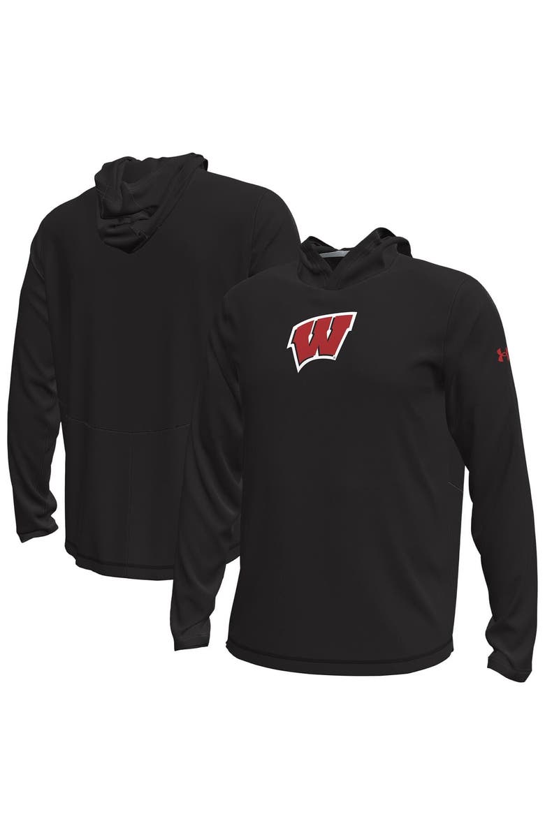Under Armour Men's Under Armour Black Wisconsin Badgers Sideline Knockout Long-Sleeve Hooded T-Shirt, Main, color, Black