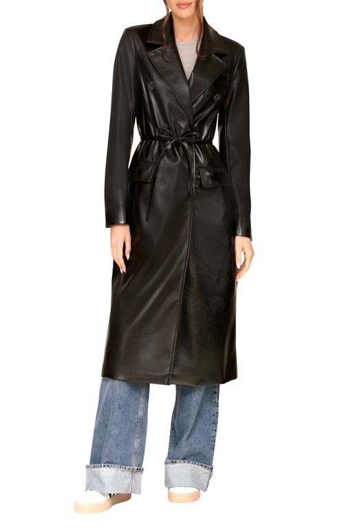 Avec Les Filles Faux Leather Belted Trench Coat in Black 