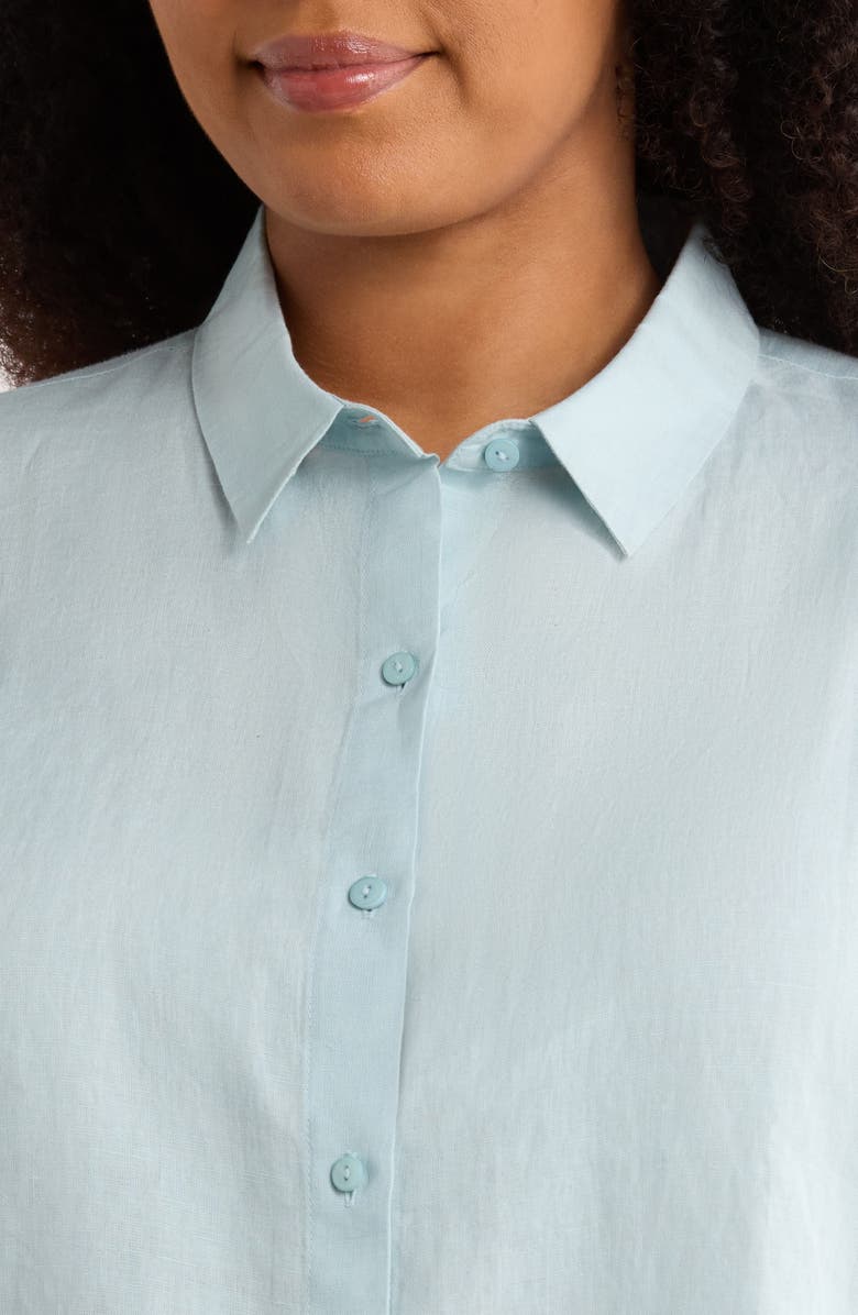 Eileen Fisher Short Sleeve Organic Linen Button-Up Shirt, Alternate, color, Breeze