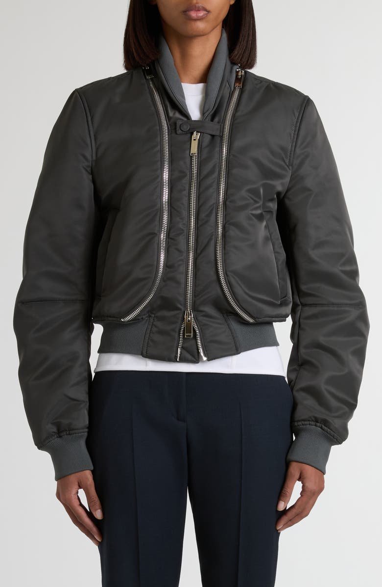 McQueen Zip Pocket Nylon Bomber Jacket, Alternate, color, Grey