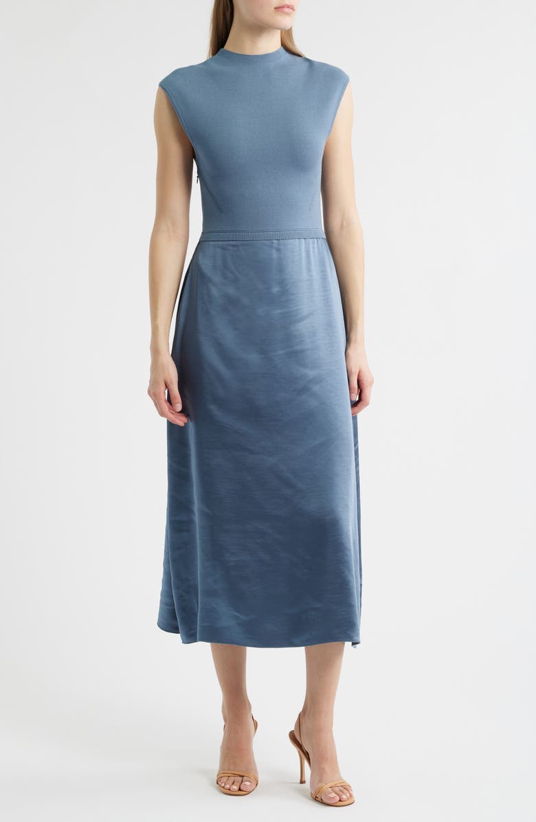 BOSS Ferdolini Mixed Media Midi Dress, Main, color, Tanzanite