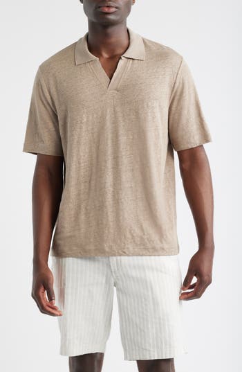 Nordstrom Linen Johnny Collar Polo In Nude