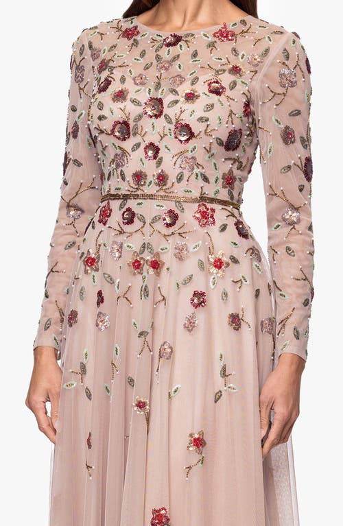 Xscape Evenings Beaded Long Sleeve Chiffon Gown In Pink