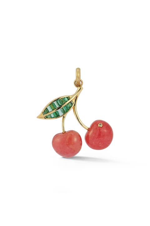 Sweet Cherry Charm with Emerald and Rhodochrosite