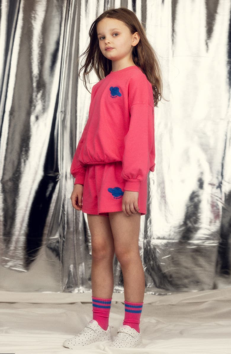 Mini Rodini Kids' Planet Emblem Organic Cotton Crewneck Sweatshirt, Alternate, color, Pink