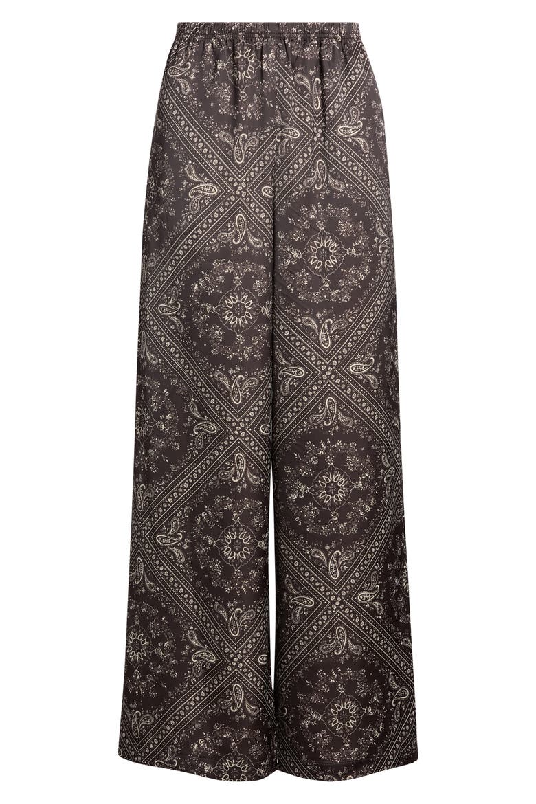 Print Satin Pull On Wide Leg Pants, Alternate, color, BROWN- IVORY SOL BANDANA