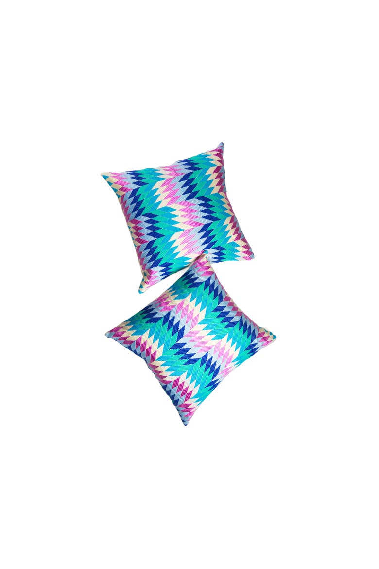 Almolonga Blue Diamond Handwoven Brocade Cotton Throw Pillow, Alternate, color, Blue