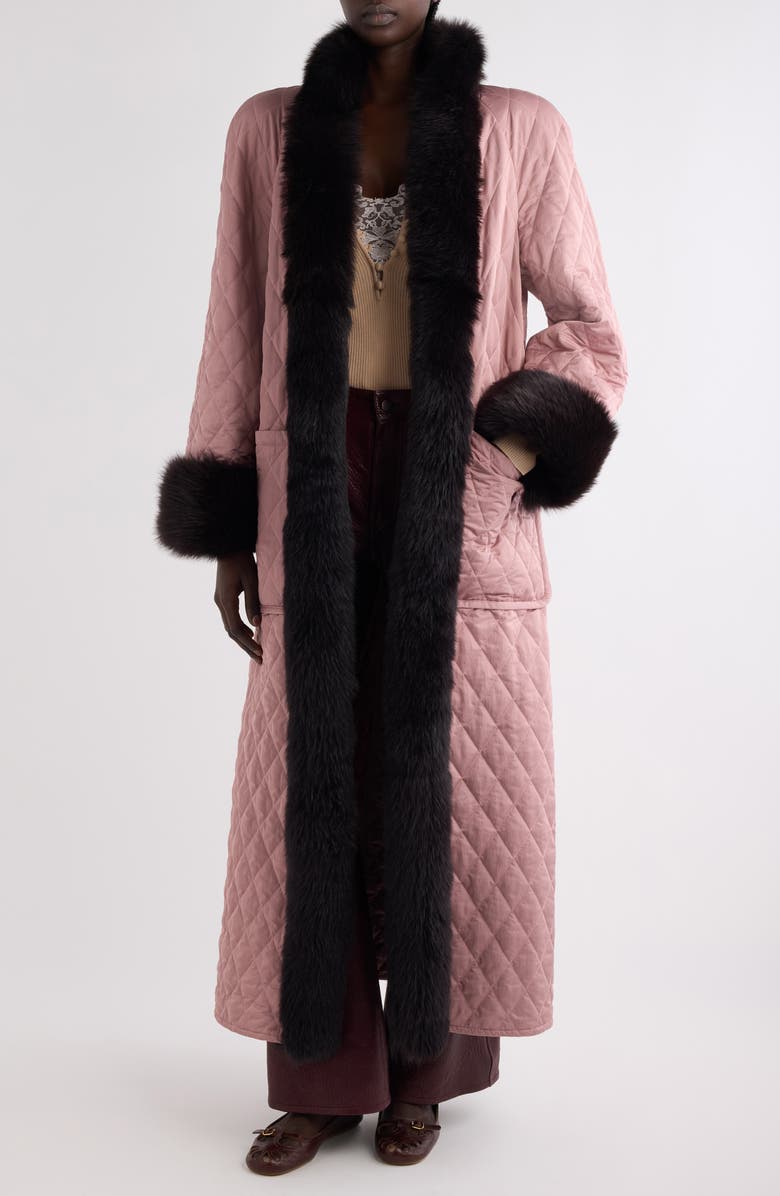 Chloé Diamond Quilted Longline Coat with Genuine Shearling Trim, Alternate, color,