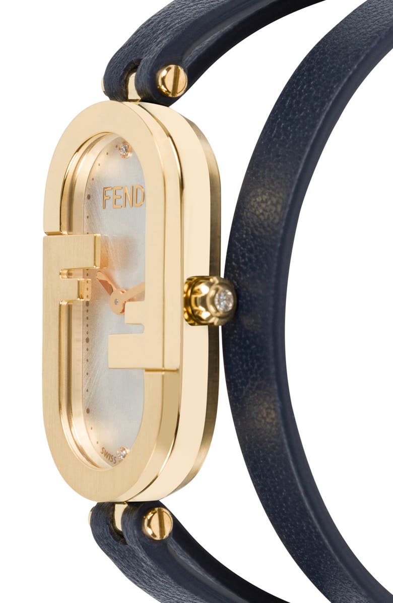 Fendi O'Lock Diamond Oval Leather Wrap Watch, 14.8mm x 28.3mm, Alternate, color,