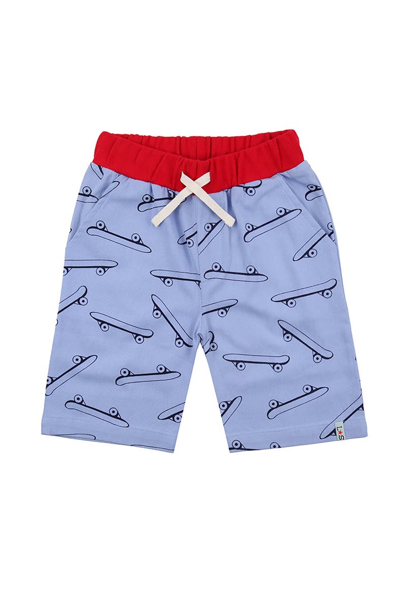 Lilly + Sid Organic Cotton Skateboard Print Shorts, Main, color, Blue