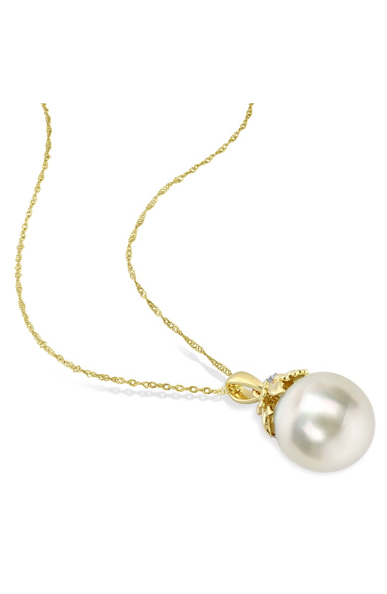 Julianna B. Pearl & Diamond Accent Leaf Necklace 14k, Alternate, color, South Sea Pearl/Yellow Gold
