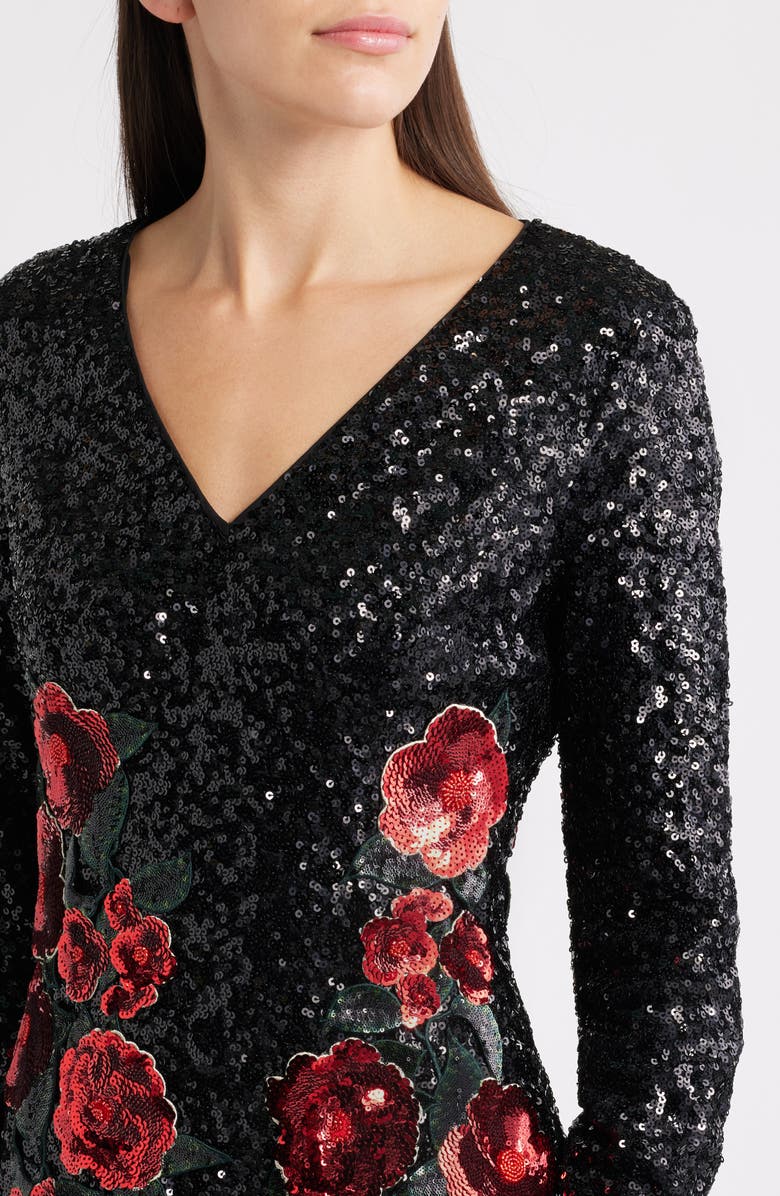 Elie Tahari The Aurora Long Sleeve Sequin Dress, Alternate, color, Noir Black