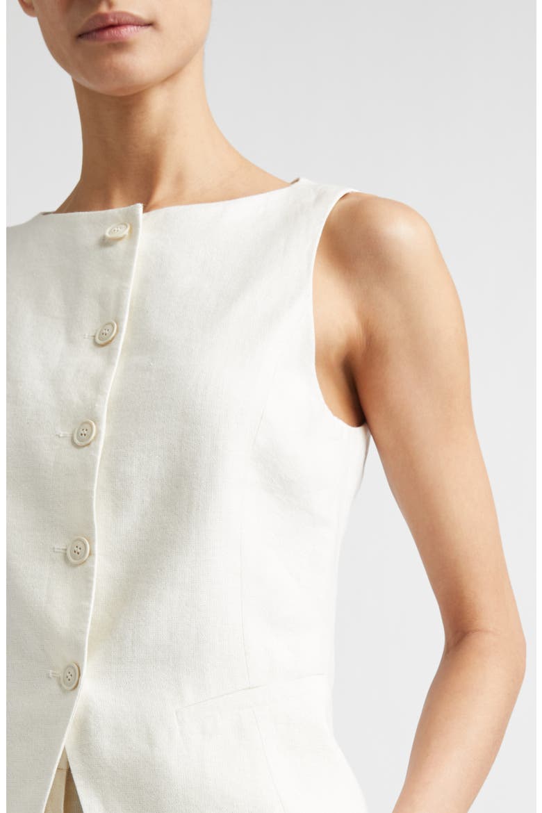 Linen Blend Bateau Neck Vest, Alternate, color, VORY