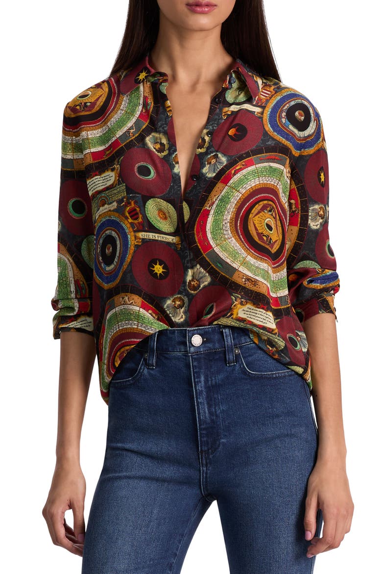 Willa Silk Button-Up Shirt, Main, color, HANDS OF TIME