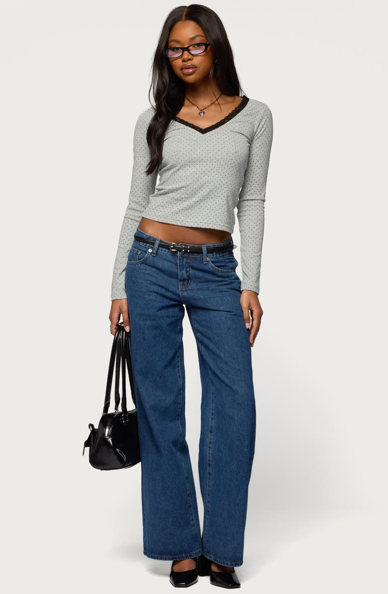 EDIKTED Morah Lace Trim Polka Dot Top, Alternate, color, Gray-Melange