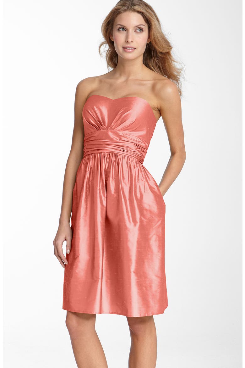 Strapless Silk Shantung Dress, Main, color, CORAL