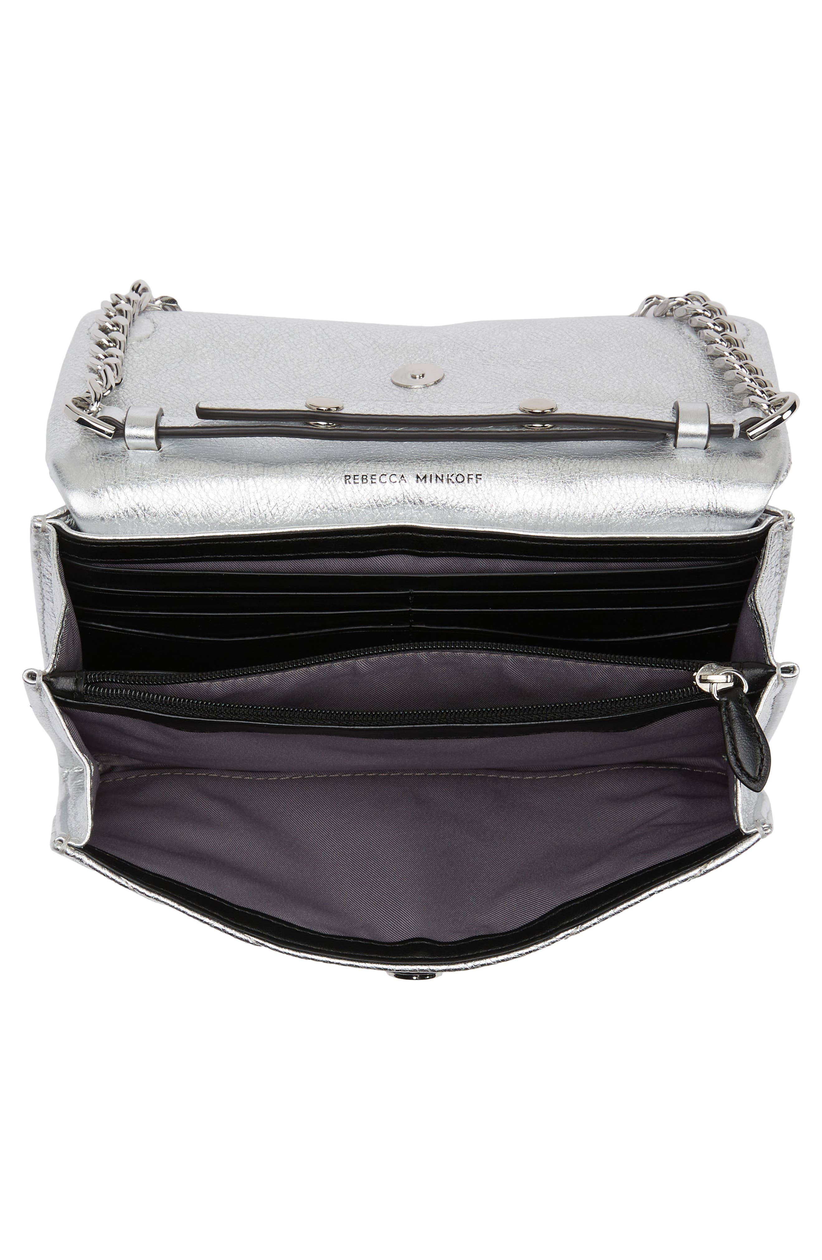 Edie Quilted Leather Wallet on a Chain, Alternate, color, SILVER