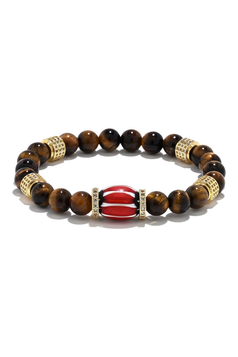 Bradley Pavé Beaded Stretch Bracelet, Main, color, BROWN/ GOLD/ RED